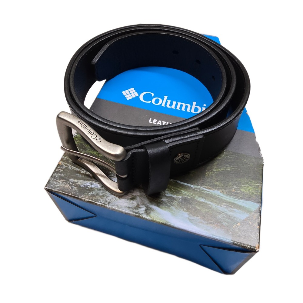 Columbia Leather Belt Mens Medium‎ 32-34 Black Silver Buckle Casual